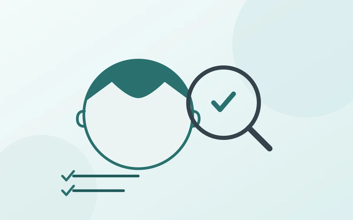 Ilustracion de una lupa con una marca de verificacion que revisa la linea del pelo, junto a una lista de comprobacion, sobre la calidad de un injerto capilar