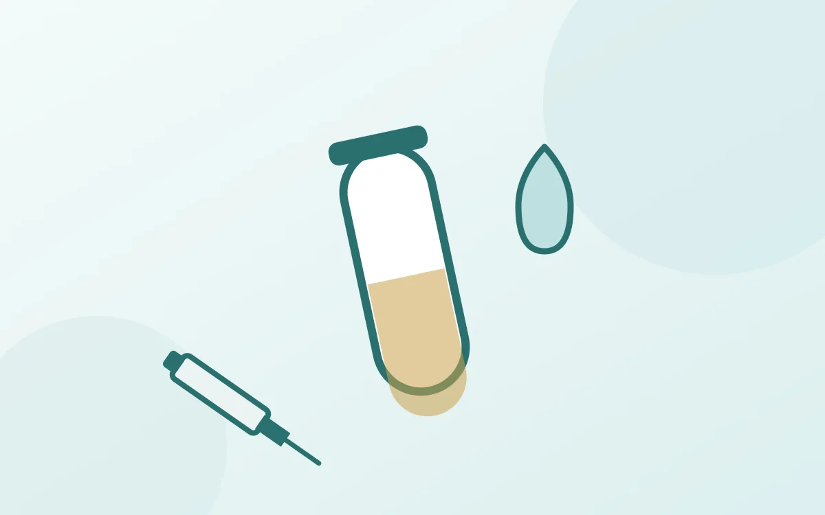Illustration d un tube de PRP avec le plasma separe du sang, une goutte et une seringue, pour le traitement PRP des cheveux